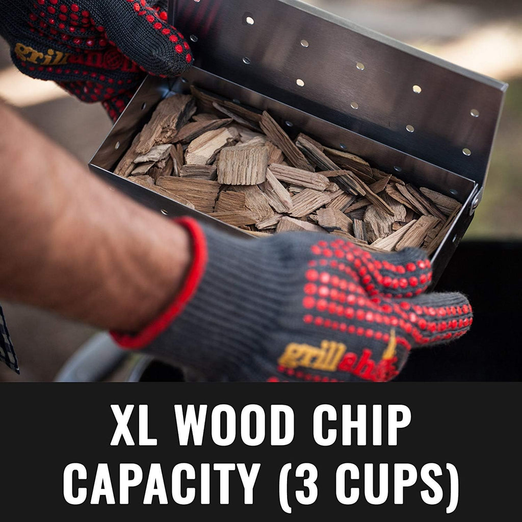 Stainless Steel Wood Chip Smoker Box for Gas & Charcoal Grills | XL Size | BBQ Smoker Accessory | Grilling Gift | Uses Wood Chips or Pellets