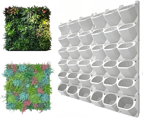 36 Pockets Living Wall Planter Indoor, Self Watering Wall Hanging Planters for Outdoor Plants Stackable, Cascading Vertical Planter Garden (36 planters White)