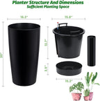 GarveeLife 30 in Tall Planters for Outdoor Plants Set of 2, Large Outdoor Planters for Front Porch Decor with Drainage Holes＆Water Level Monitor ＆Inner Bucket, Automatic Watering, Black