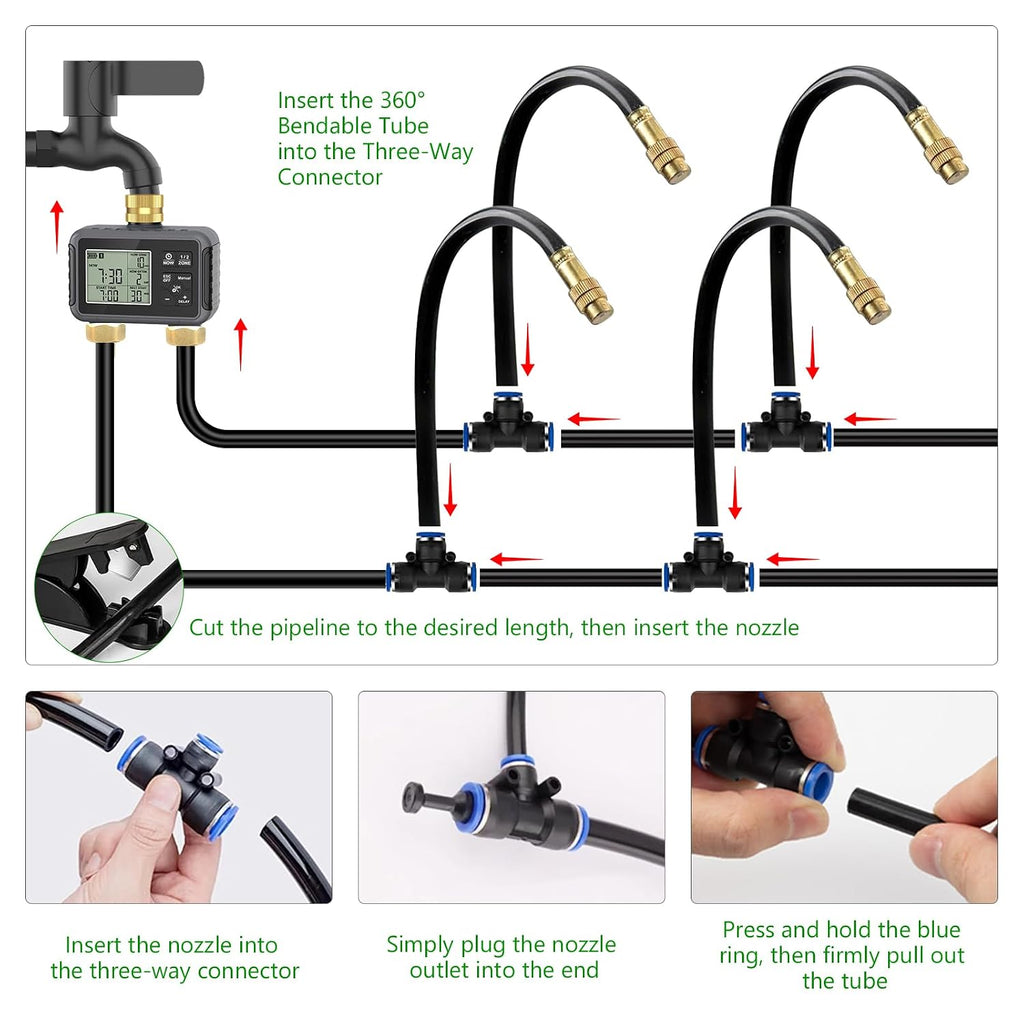 120ft drip irrigation system with smart water timer, side view