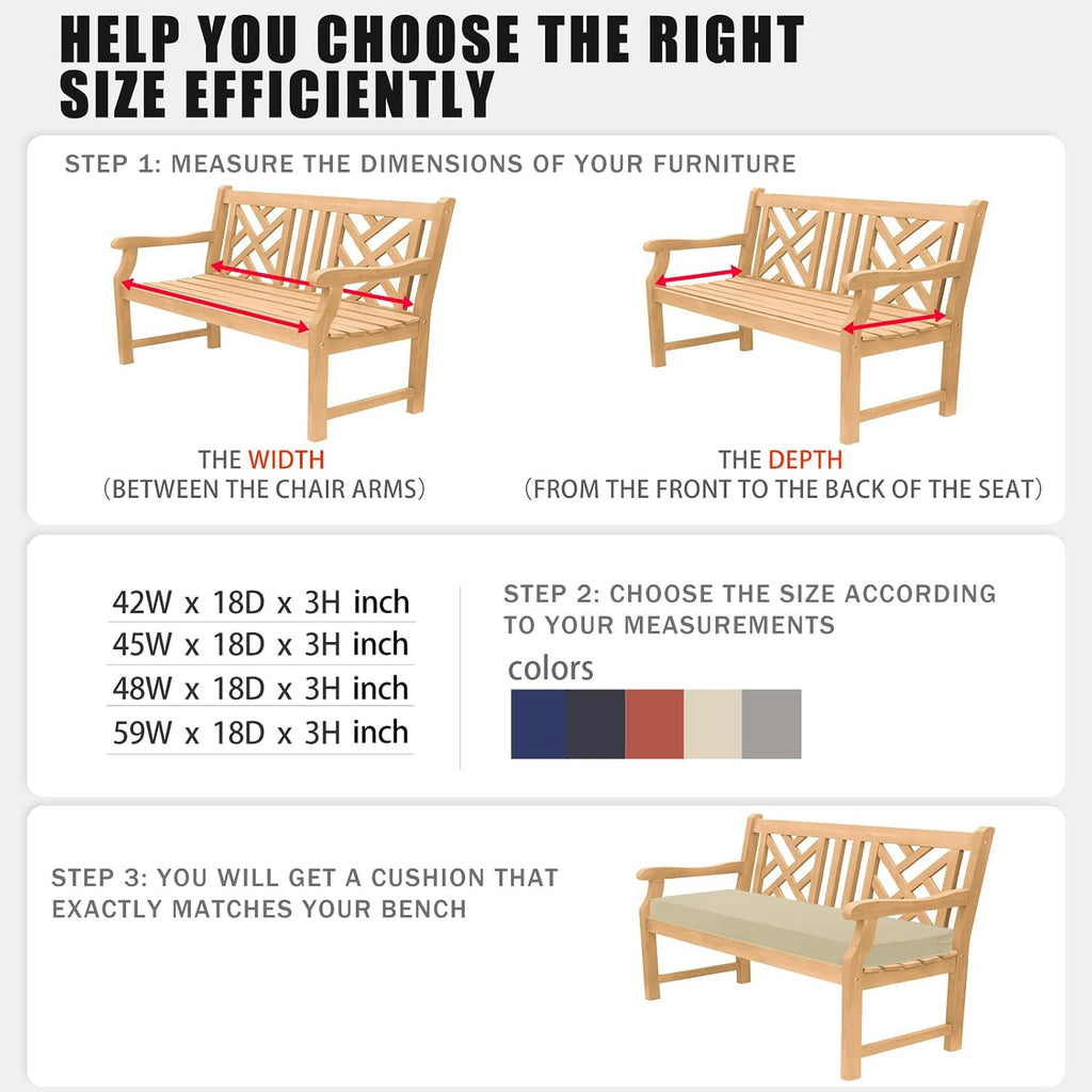 favoyard outdoor bench cushion, 42 x 18 inch showing dimensions