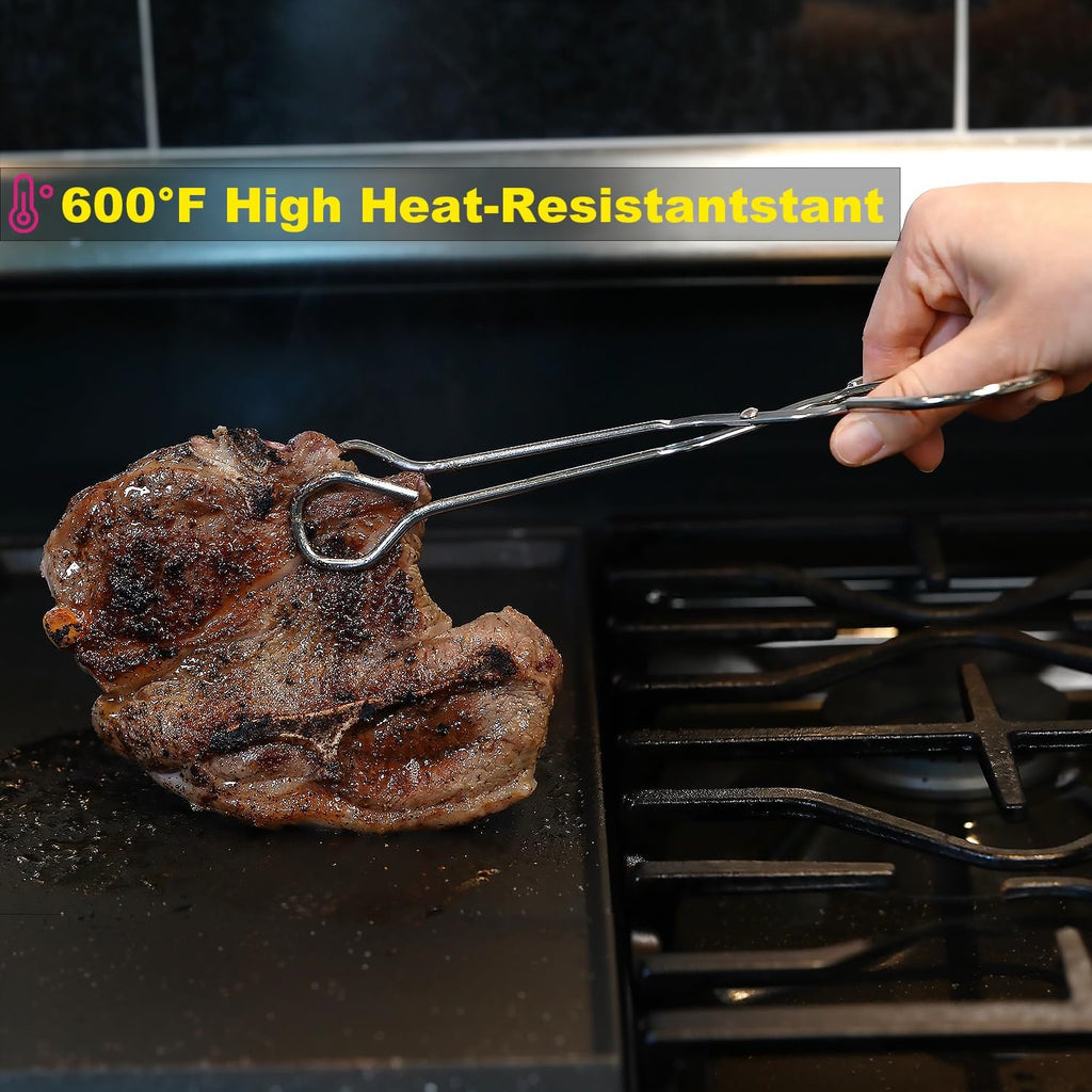 Hiash 9-Inch Heavy Duty Stainless Steel Kitchen Tongs - Comfortable Ergonomic Grip, Scissor Design, Heat Resistant for BBQ and Cooking