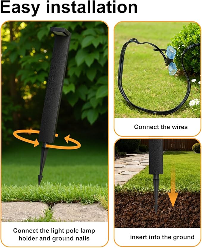 Low Voltage Landscape Lights, 8 Pack Outdoor LED Pathway Light, Wired Path Lighting for Walkway, Garden, IP65 Waterproof, 400LM, 4000K, Modern Cast-Aluminum, Black