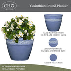 Classic Home and Garden Corinthian Resin Flower Pot Planter, Slate Blue, 8"