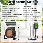 greenhouse heater with digital thermostat, 1500w grow tent shown in use