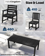 7-Piece Black Outdoor Dining Set for 6, 75.2'' HDPE Table with Umbrella Hole & Chairs, Weather-Resistant Patio Furniture for Garden, Lawn, or Poolside