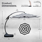 Grand patio 12FT Outdoor Round Offset Umbrella Large Patio Aluminum Cantilever Umbrella with Base for Garden Deck Poolside (Black & White, 12 FT)