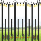 String Light Poles, 10 FT, 6 Pack, Ground & Fence Mount | Heavy-Duty Steel, 5-Prong Stable Base, Powder-Coated Finish, Rust Resistant, Outdoor Lighting & Décor, Patios, Backyards