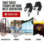 Hammock Straps - Set of 2 Hammock Tree Straps with Heavy Duty Carabiner Clips - 2 Inch X 8 Foot Long Straps for Hammock Camping, 4,000 lb Webbing - Made in USA Black
