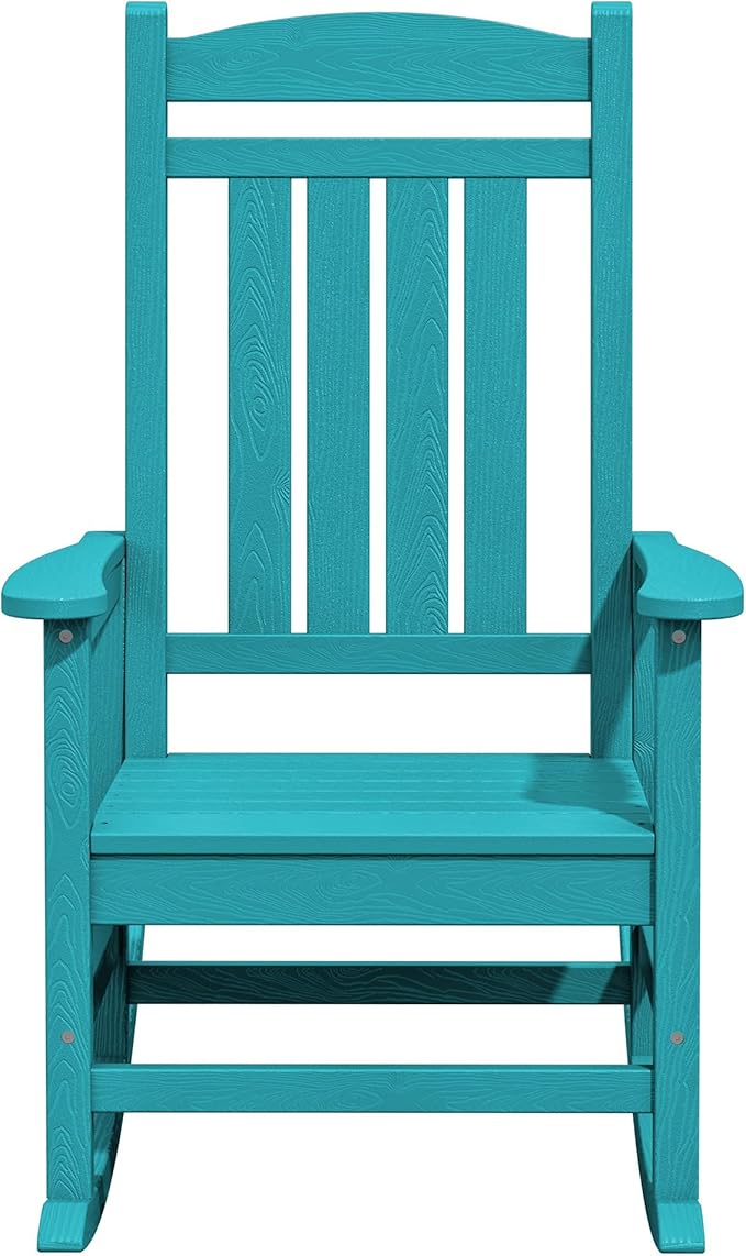 KINGYES Outdoor Rocking Chair Set of 2, High Density Polyethylene Patio Rocking Chairs with 330lbs Support for Adults, Aruba Blue