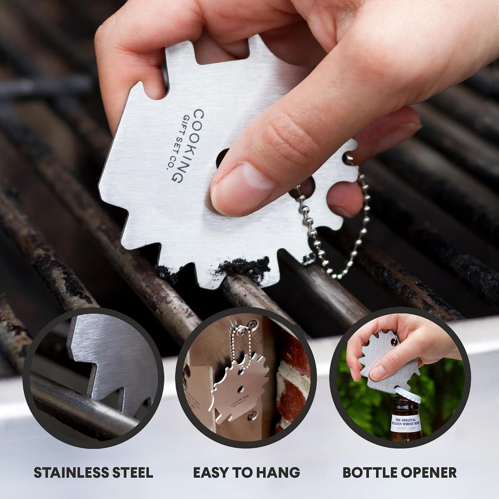 Grilling Accessories BBQ Smoker Box Grill Kit - Stainless Steel Smoke Box | 8-Piece BBQ Smoking Set, 304 Stainless Steel, Meat Thermometer, Grate Scraper, Recipe Cards, Fathers Day Gifts, BBQ Lovers