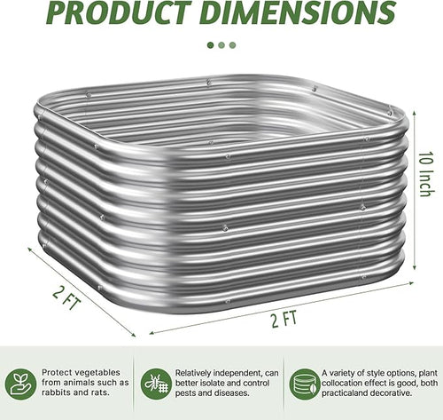 4 Pcak 2x2FT Raised Beds for Gardening, Corrugated Galvanized Steel Raised Garden Bed, Outdoor Metal Above Ground Garden Bed for Vegetables and Flowers-2x2FTx10Inch