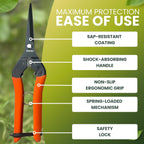 Saboten 7.9" Professional Japanese Harvesting Shears – Straight Blade, Stainless Steel with Fluorine Coating, Spring-Loaded, Ergonomic Grip – forest Originals, Made in Japan