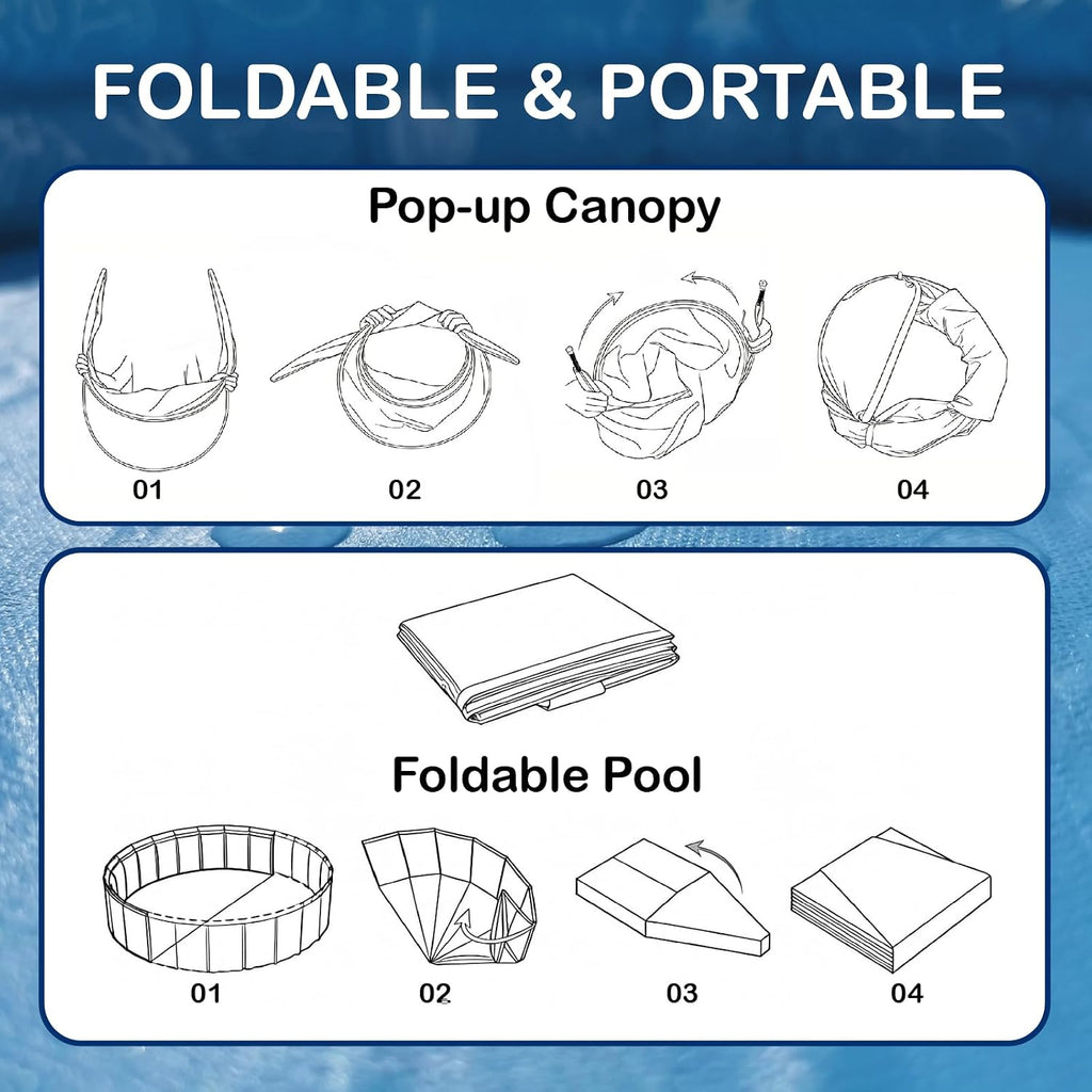 Kiddie Pool with Canopy - 47 in Foldable Kids Pool, Summer Water Play Kids Pool with Shade, Portable Non-Slip Swimming Pool & Dog Pool for Outdoor, Beach, Backyard