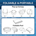 Kiddie Pool with Canopy - 47 in Foldable Kids Pool, Summer Water Play Kids Pool with Shade, Portable Non-Slip Swimming Pool & Dog Pool for Outdoor, Beach, Backyard