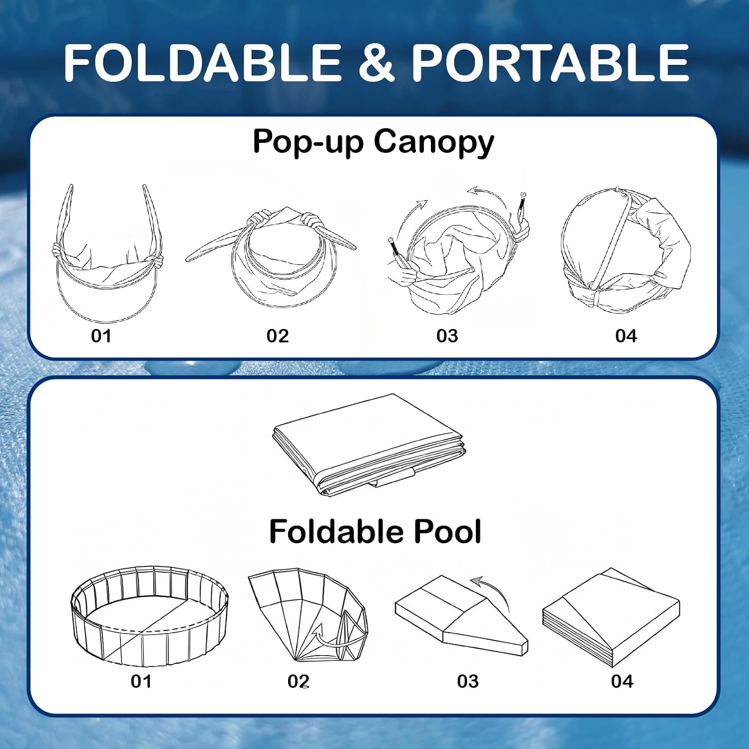 Kiddie Pool with Canopy - 47 in Foldable Kids Pool, Summer Water Play Kids Pool with Shade, Portable Non-Slip Swimming Pool & Dog Pool for Outdoor, Beach, Backyard