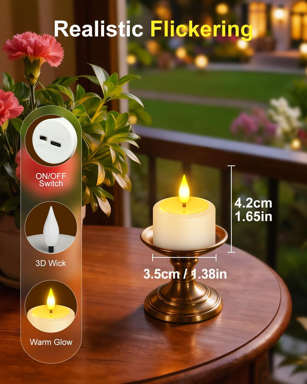 SoulBay Rechargeable Flameless Tea Lights, Up to 100H Runtime Flickering LED Votive Candles with Remote & Timer, 1.38" Warm White Fake Wax for Holiday Centerpieces & Home Decor, Set of 6