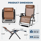 33 Inch XXL Oversized Zero Gravity Chair, Support 500 LBS, Brown | Heavy Duty Zero Gravity Lounge Chair Outdoor, Indoor Recliner Chairs w/Removable Cushion, Footrest, Headrest & Cup Holder