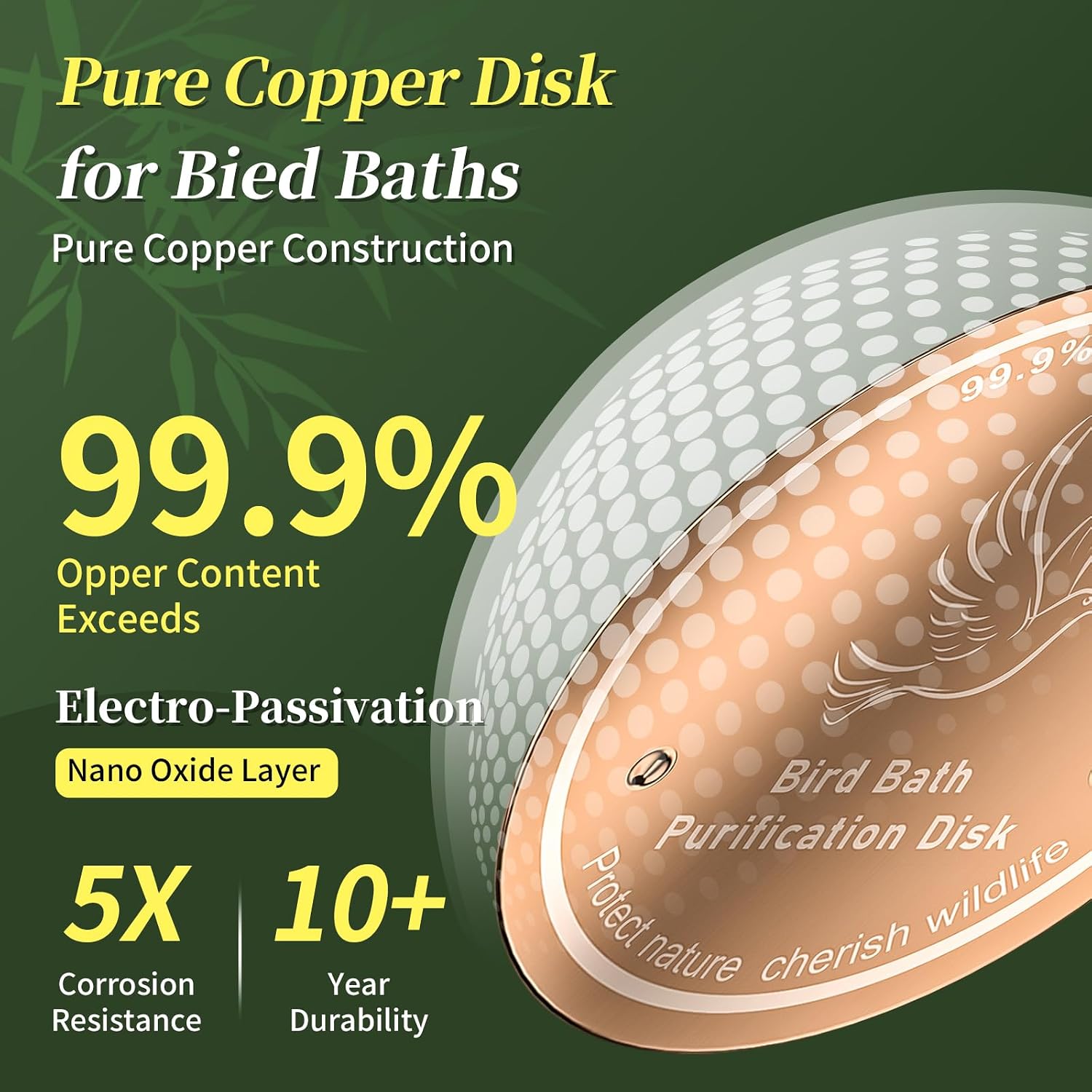 99.99% Pure Copper Cleaning Tray, 0.6mm 2-Piece Birdbath Copper Tray, equipped with a three-point support to ensure physically safe cleaning of water, for year-round use, outdoor birdbaths and bowls