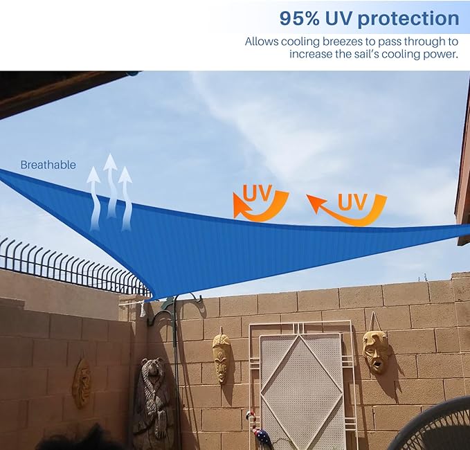 E&K Sunrise 6' x 6' x 6' Sun Shade Sail Triangle Canopy Shade Cover UV Block for Patio Backyard Garden Outdoor (Blue)