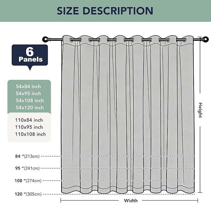 Extra Wide Outdoor Curtains Waterproof for Patio - 6 Panels Privacy Weatherproof Outside Curtains with Grommets for Gazebo, Pergola, Porch, Cabana, Balcony, 110 x 108 Inch, Cream