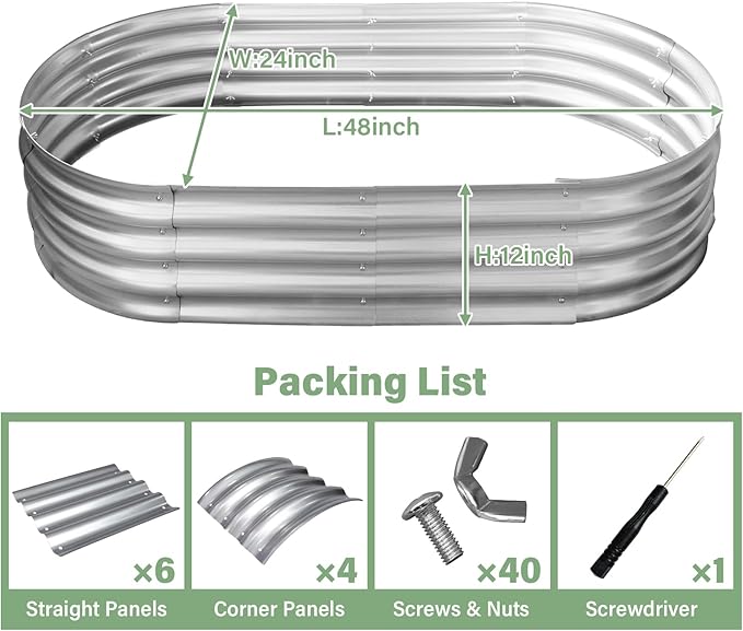 TATAANTY Galvanized Raised Garden Bed Kit, Rust-Resistant Planter Garden Boxes Outdoor, Oval Large Metal Raised Garden Beds for Vegetables Easy to Set Up - 4x2x1ft (2 Pack)