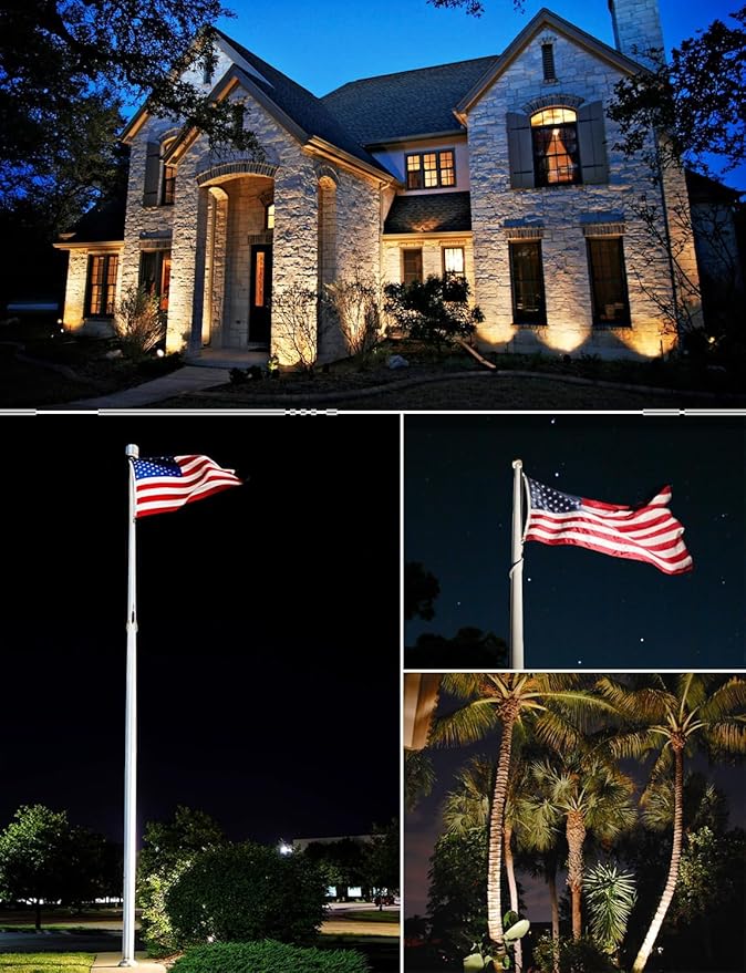 SUNVIE 30W Spot Lights Outdoor LED Spotlight 120V 3000LM Ultra Bright Flag Pole Light with Metal Stake, Warm White Flood Light Landscape Lighting for Yard Flag Tree Garden, 6 FT Cord with Plug, 2 Pack