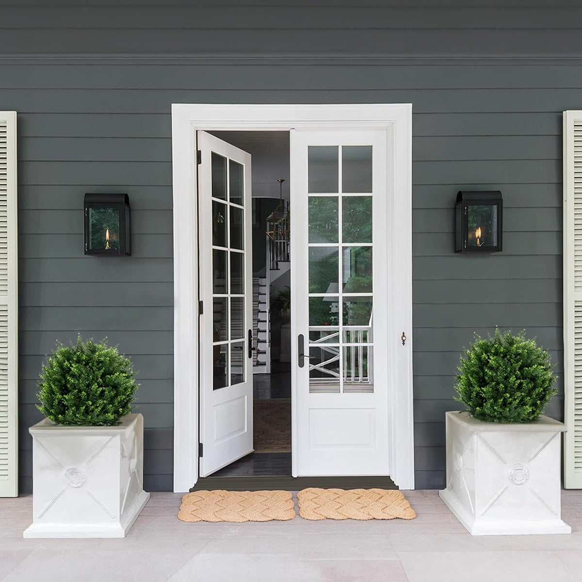 22''t artificial cedar topiary ball tree 2 pack, close-up detail