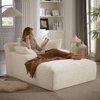 67 Inch Chaise Lounge Chair Indoor, Oversized Corduroy Upholstered Boneless Sofa Bed, Deep Seat Sleeper Couch Reading Chairs, Cloud Sofas Couches for Living Room, No Assembly Required (Beige)