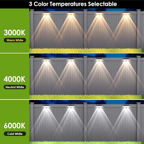 2 Pack Solar Fence Lights - 2PK Solar Outdoor Light Warm White/Daylight White/Cold White 3 Mode Deck Lights for Outside, Deck Fences, Stair Railings, Pools and Walls