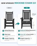 SERWALL HDPE Outdoor Rocking Chair Set of 8, Patio Rocking Chairs for Adults, All Weather Outdoor Rockers for Lawn, Black