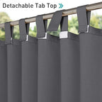 NICETOWN 2 Pieces Outdoor Curtainss for Patio Waterproof 95 inch Length, Sticky Tab Top Thermal Insulated Blackout Window Treatment Dividers Protect Privacy for Cabana/Arbor, W52 x L95, Grey