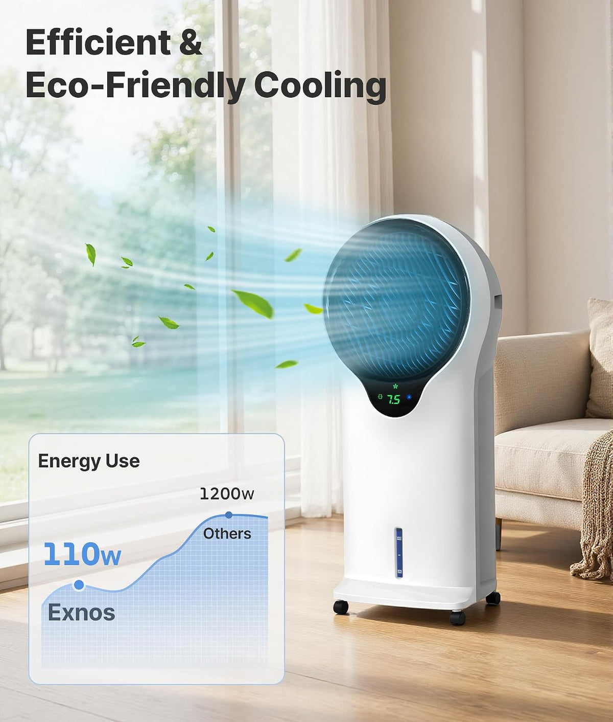 35" 3-in-1 evaporative air cooler, portable swamp cooler showing dimensions