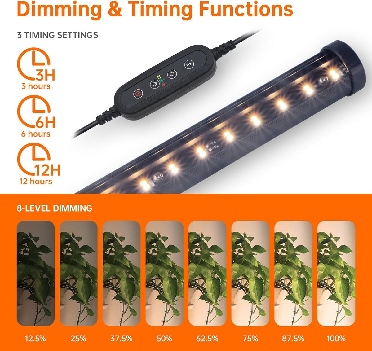 bstrip t10 vertical grow light, full spectrum plant showing dimensions