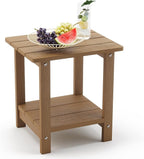 LUE BONA Adirondack Outdoor Side Table, 2-Tier Brown HDPS Patio End Table Weather Resistant, Morden Side Table for Patio, Pool, Porch