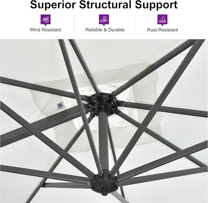PURPLE LEAF 8 Feet Square Cantilever Umbrella Patio Umbrella with Base Outdoor Umbrella Aluminum Offset with 360-degree Rotation for Garden Deck Pool Patio White