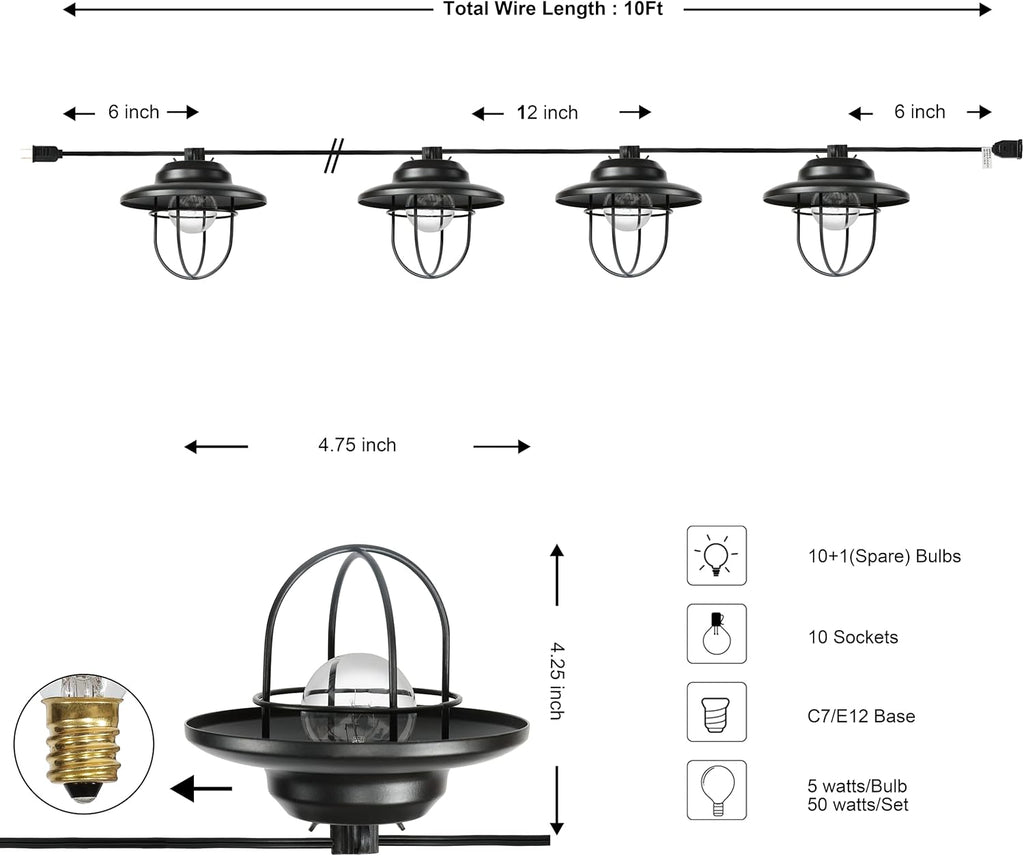 jonathan y 10' outdoor led string lights metal, package contents
