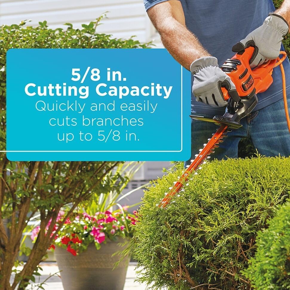 BLACK+DECKER Electric Hedge Trimmer, 17-Inch Corded 3.2 Amp, Dual Action, Reduced Vibration, Cleaner Cut, Lightweight, 3800 Cuts per Min (BEHT150)