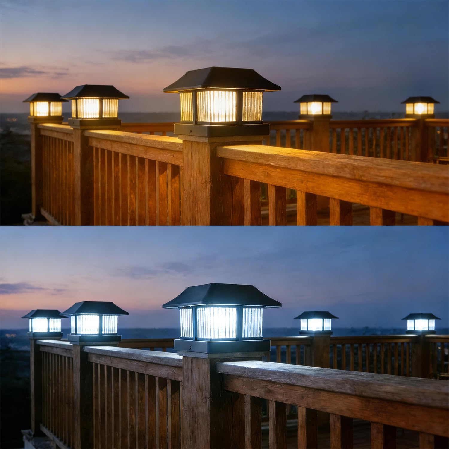 Dynaming 4x4 Solar Post Cap Lights Outdoor with 2 Color Modes, Fence Post Solar Lights Black Shell Brightness SMD LED Lantern Lamps Waterproof for Garden Deck Patio, Fit Wooden/Vinyl Posts, 2 Pack