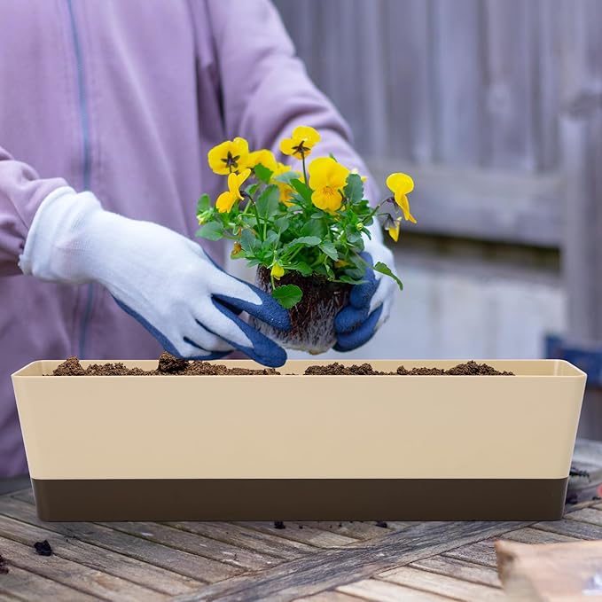 Suream Window Box Herb Planters, 3 Pack 16 x3.8 Inch Indoor Rectangle Succulent Cactus Plant Pots with Saucer, Modern Plastic Flower Container for Windowsill, Garden Balcony, Home Office Outdoor Decor