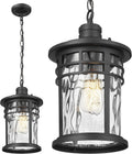 Darkaway Large Outdoor Pendant Lights for Porch, 15inch Outdoor Chandelier Hanging Porch Lights Outside Ceiling Mount Aluminum with Water Ripple Glass for Front Porch Gazebo Patio