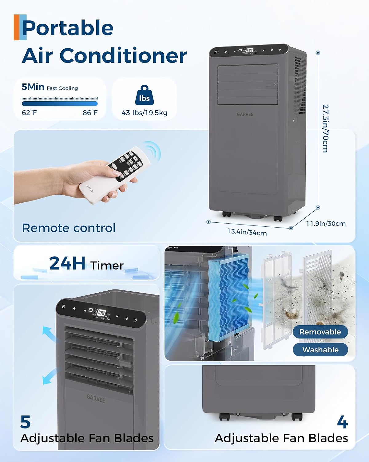 garveehome 8000btus portable air conditioners with remote control,350 on a desk or shelf