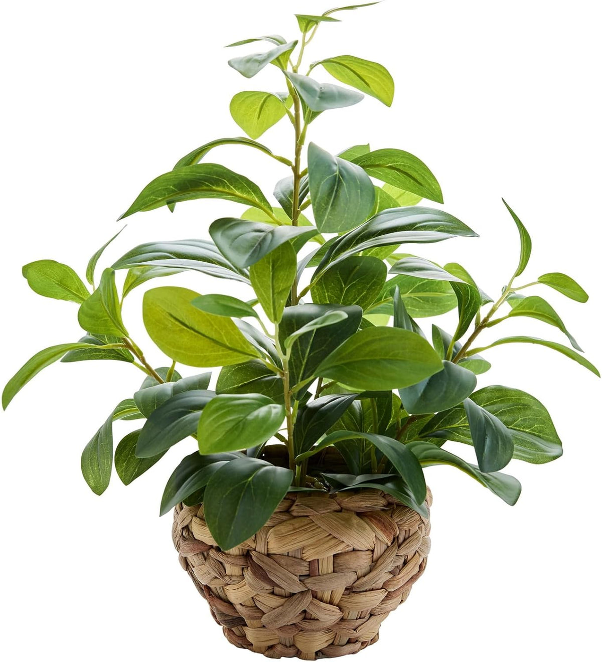 15" fake broad leaf plant seagrass basket tabletop, main product view
