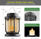 Solar Lantern Outdoor & Indoor Use – Hanging Solar Lights with Realistic Flickering Flameless Candle, Weatherproof for Gardens, Patios, Trees, and Lawns (Black + Amber, 1 Pack)