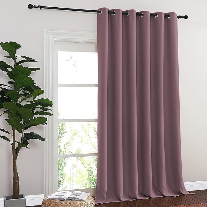 NICETOWN Blackout Sliding Glass Door Curtains, Room Darkening Thermal Insulated Curtains for Living Room Bedroom, Extra Wide Window Drapes, 1 Panel, W80 x L118, Dry Rose