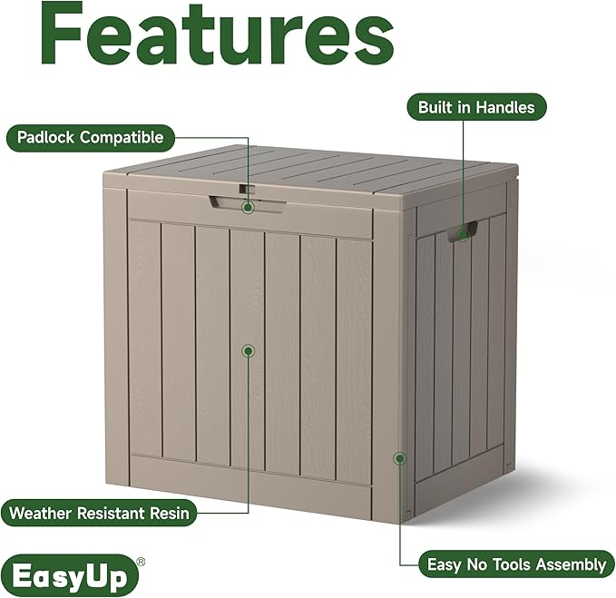 EasyUp 35 Gallon Resin Deck Box Waterproof, UV Resistant Outdoor Storage Box for Delivery, Patio, Garden, and Porch,Striped Gray