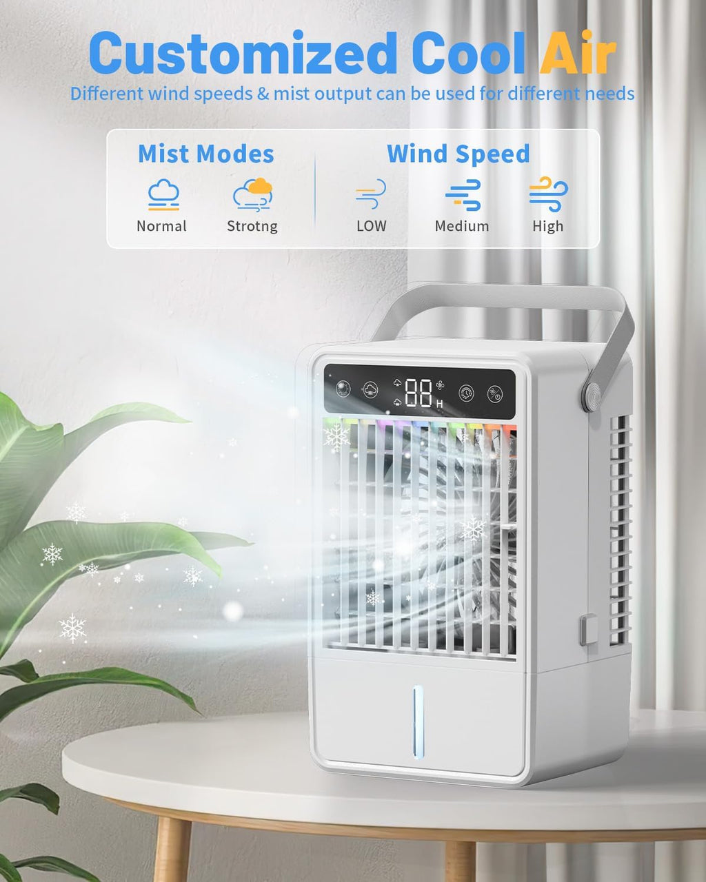 portable air conditioners, 4-in-1 evaporative air cooler, portable, side view