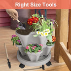 DUNCHATY Stackable Planter, Vertical Garden Planter with Wheels and Tools, Self Watering Strawberry Planter Indoor/Outdoor 3 Tier Herb Planter Pots for Growing Vegetables and Succulents,Gray