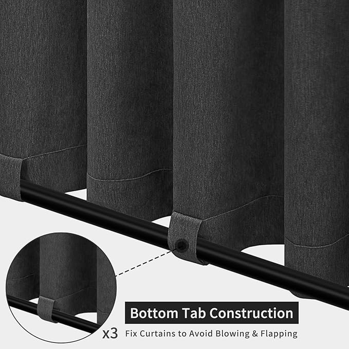 Easy-Going Linen Look Outdoor Curtains Waterproof Windproof Porch Curtains, Soft Thicken Outdoor Privacy Curtains for Patio, Gazebo, Grommet Top and Tab Bottom Drape, 1 Panel, 54x96 inch, Black