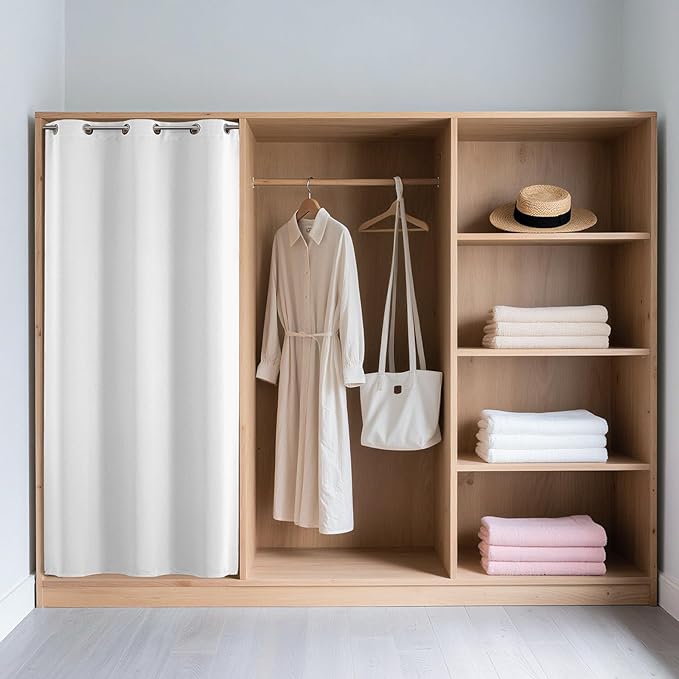 Joydeco Blackout Door Curtain for Doorway Privacy 84 Inches Long, Grommet Closet Curtain for Open Closet, Room Divider for Bedroom Living Room (Pure White 52Wx84L, 1 Panel)